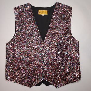 Handmade beautiful sequined vest, snap buttons, adjustable back strap, sz Large